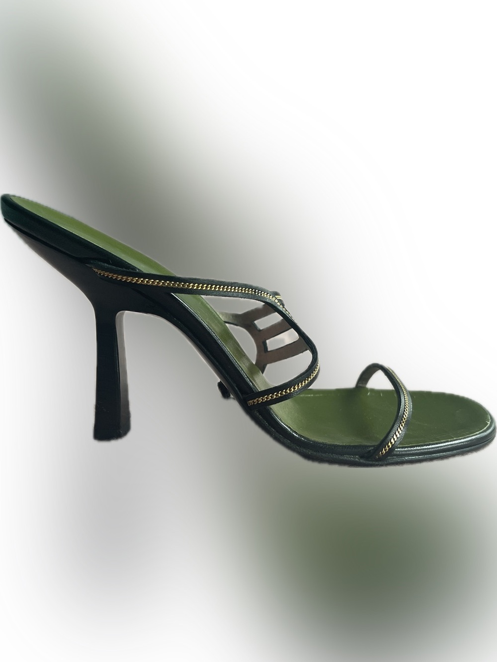 Gucci Olive Green Strappy Heel Sandals with Gold Trim - Picture 3 of 5